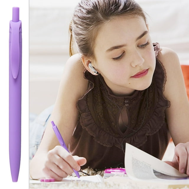 Purple Gel Ink Pen 0.5Mm Retractable Slient Writing Ballpoint Pen For Journaling School Office Purple Barrel With 2Ml Ink For Women Kids