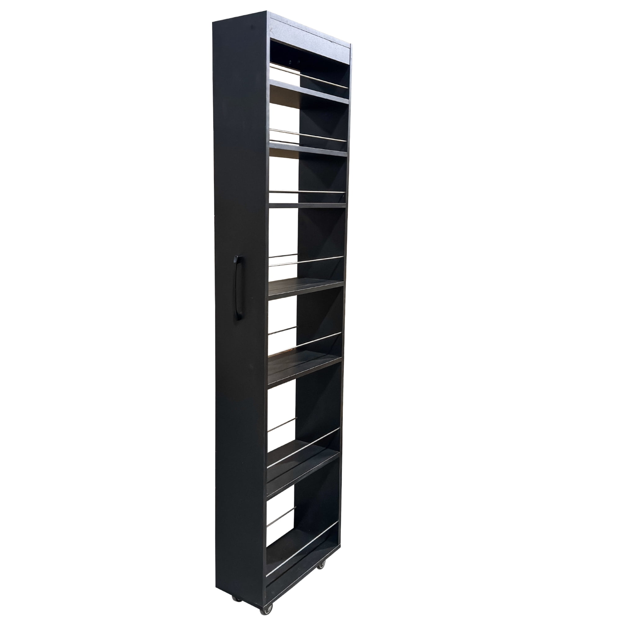 7-Tier Slim Pull-Out Storage Shelf Rolling Utility Cart for Narrow Kitchen Spaces, Black