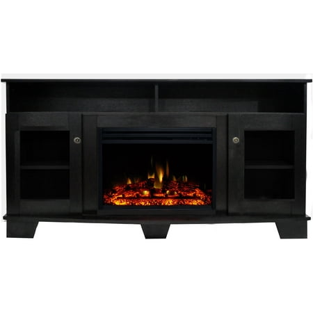 Cambridge Savona Electric Fireplace Heater with 59-In. Black Coffee TV Stand, Enhanced Log Display, Multi-Color Flames, and
