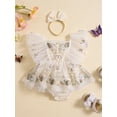 thumbnail image 3 of Musuos Baby Girls Cute Rompers Dress 3M 6M 12M 18M Lace Trim Butterfly Pattern Embroidered Fly Sleeve Tulle Skir Hem Bodysuits Clothes with Headband, 3 of 10