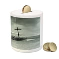 thumbnail image 3 of Shipwreck Piggy Bank, Wreck Small Stranded Boat on Seaside Snow Clouds Windy Day Wave Picture, Ceramic Coin Bank Money Box for Cash Saving, 3.6" X 3.2", Black and White, by Ambesonne, 3 of 4