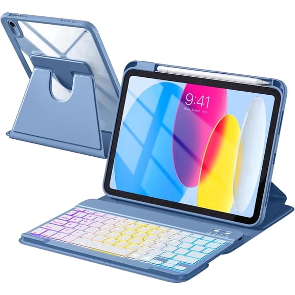 Getino Compatible with Apple iPad A16 11th 10th Generation Case with Keyboard 360° Rotatable 7 Colors Backlit Detachable Keyboard Case Cover for iPad 10th Gen 10.9 inch & iPad 11th Gen 11 inch