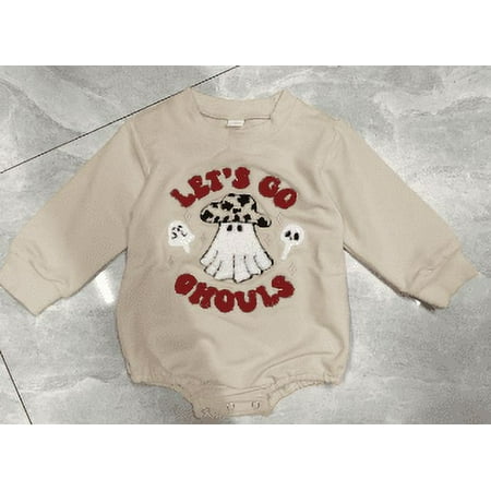 

FSDJHSDH Baby Girls Halloween Romper Letter Ghost Embroidered Fall Jumpsuits