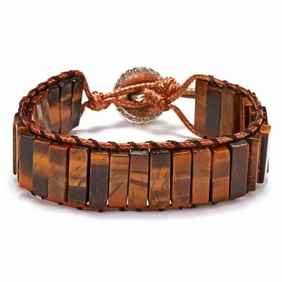 GKNET Natural Stone Healing Chakra Multi-layer Bracelet Bangle Leather Women Jewelry-Coffee Stone