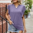 thumbnail image 2 of Ruffle Sleeve Tops for Women Summer Casual V Neck Short Sleeve Tshirts Plain T-shirts Soft Comfy Dressy Blouses (X-Large, Purple 01), 2 of 5