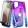 thumbnail image 6 of Nagebee Case for Samsung Galaxy A42 5G with Tempered Glass Screen Protector (Full Coverage), Sparkle Glitter Liquid Bling Diamond [Ring Holder & Wrist Strap] Women Girls Cute Case (Purple/Blue), 6 of 6