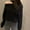 Black, variant on Women's Off Shoulder Turtleneck Sweater Fashion Fall Long Sleeve Pullover Solid Knit Sweater Tops
