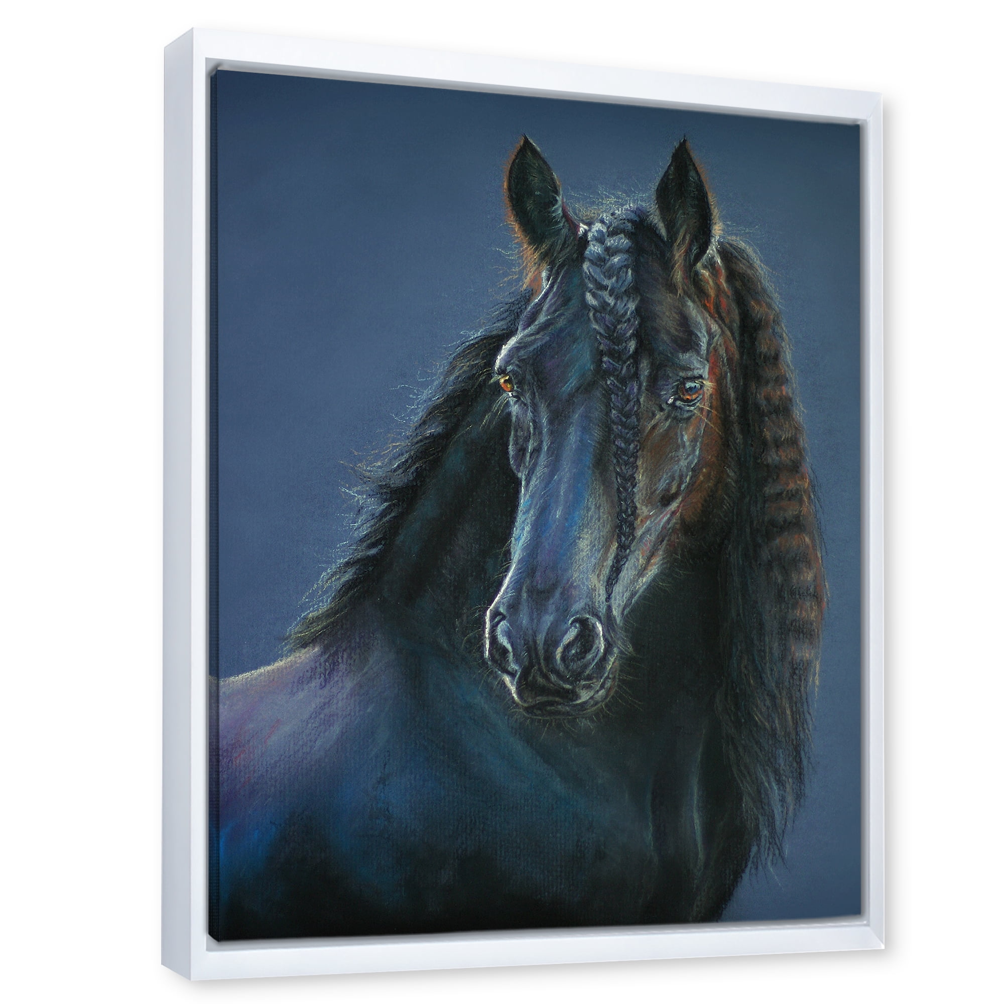 Designart 'Frisian Black Horse Portrait' Farmhouse Framed Canvas Wall Art Print