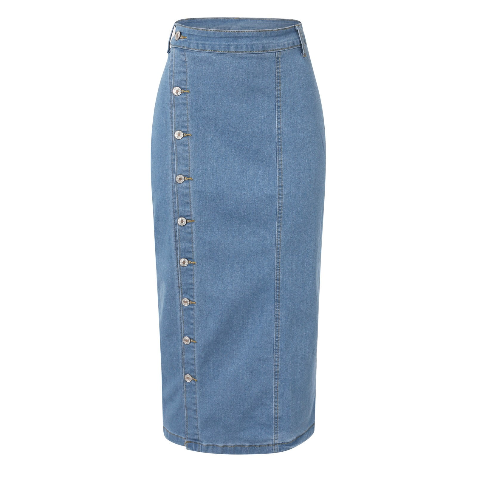 WTXUE Denim Skirt, Women's High Waist, Mid-Length, Slit, Blue, XS