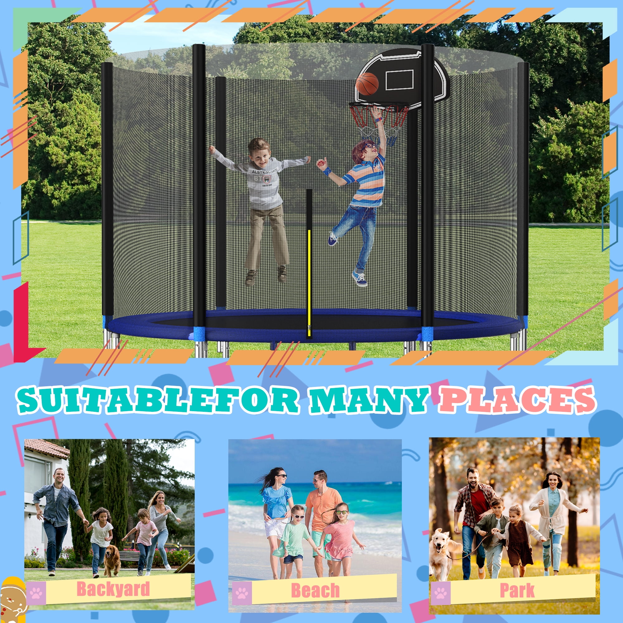 Shengchao Trade 10FT Recreational Trampoline with Enclosure Net and Ladder, Outdoor Anti-Rust, ASTM Approved