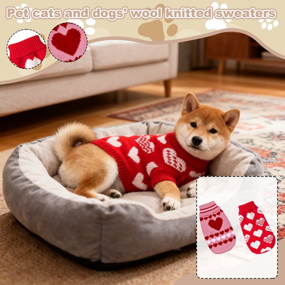 Winter Fall Autumn Red Dog Cat Knit Sweater - Soft Knitted Warm Pullover Size S For Cold Weather Autumn Winter Daily Wear - For Small Dog Breeds Bichon Frise Corgi Cats