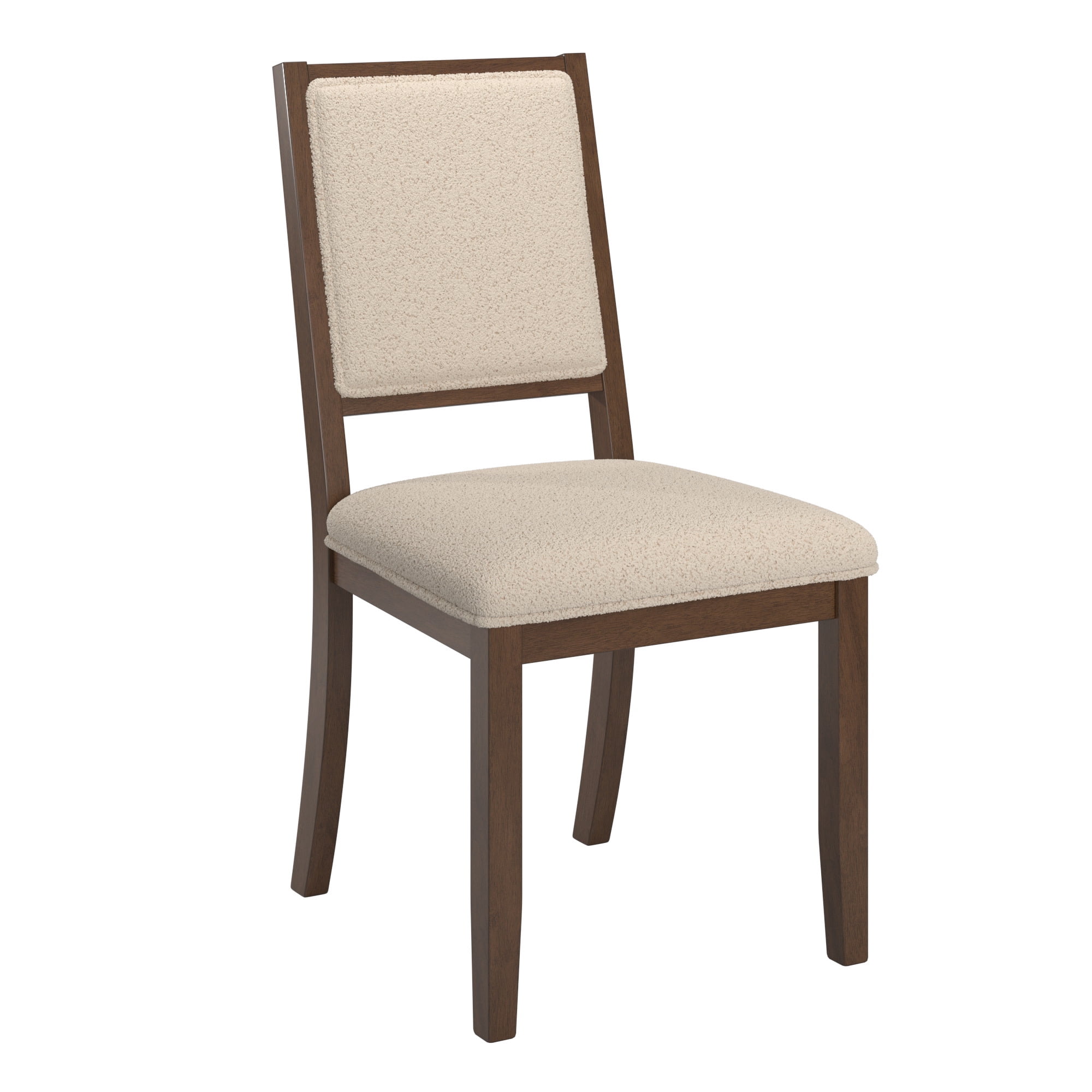 Weston Home Alta Wood Finish Cream Boucle Fabric Dining Chair, Set of 2, Walnut