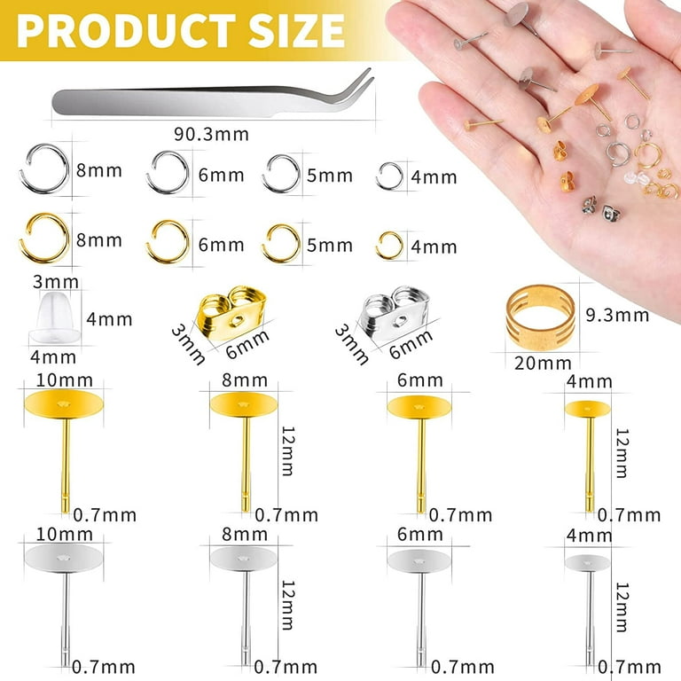 Hypoallergenic Earring Posts and Backs, Southwit 1800pcs Stainless Steel Stud Earring Kit with Earring Base Studs, Earring Backs and Jump Rings for