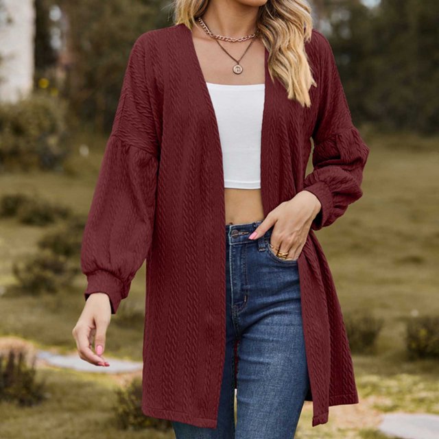MKLEKYY Chandail Col Rond Femme Cardigan Décontracté Surdimensionné à Manches Longues Couleur Unie pour Automne et Hiver