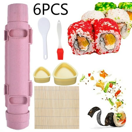 

6PCS Sushi Maker Set Onigiri Mold Sushi Roller Machine Quick DIY Rice Mold Cylindrical Vegetable Meat Rolling for Kids Kitchen