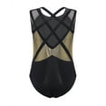 thumbnail image 2 of TiaoBug Sparkly Gymnastics Leotard for Girls Kids Shiny Rhinestone Sleeveless Crisscross Back Ballet Dance Top Black&Gold 6, 2 of 5