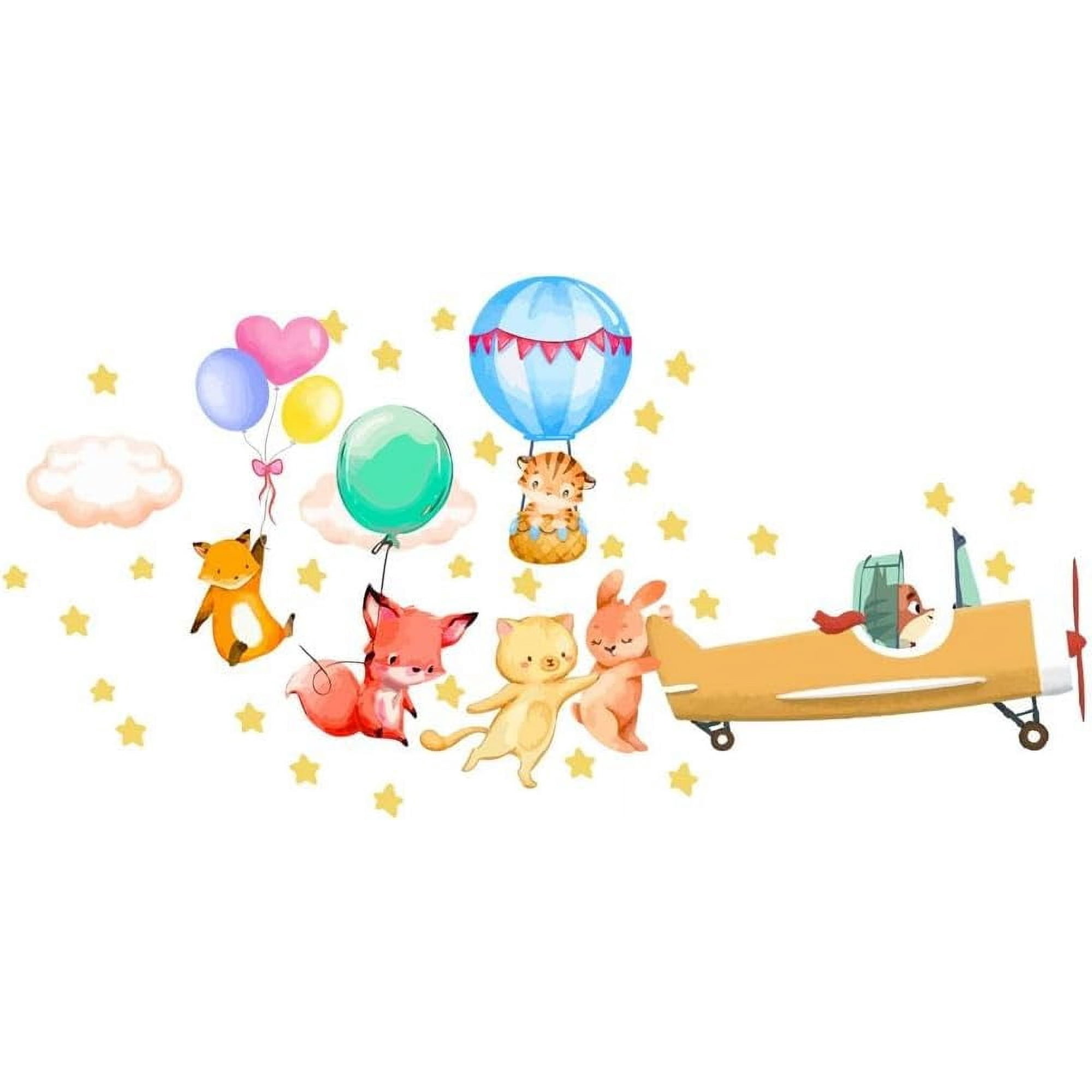 37Pcs Colorful Animal Balloon Airship Wall Stickers Removable Peel and Stick Wall Decals for Nursery Playroom Bedroom Wall Decoration Kindergarten Home Day Care Center Indoor Wall Art Decor