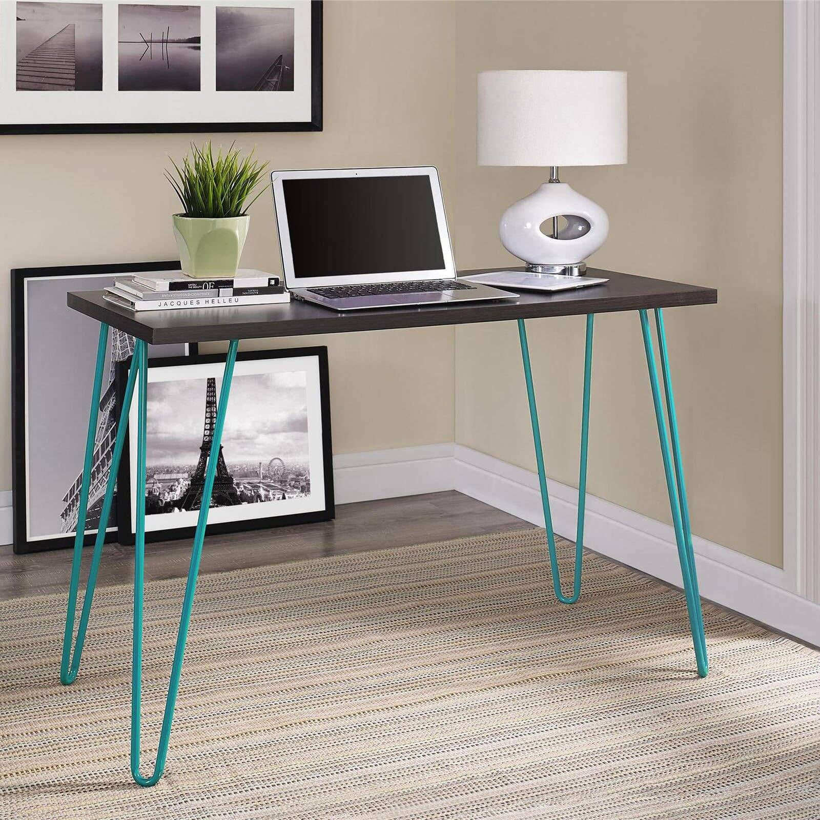 Owen Retro Computer Desk, Espresso/Teal