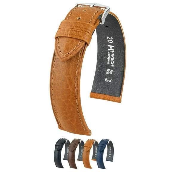 HIRSCH Camelgrain Hypoallergenic Leather Watch Strap - Honey Band / Silver Buckle - L - 12mm