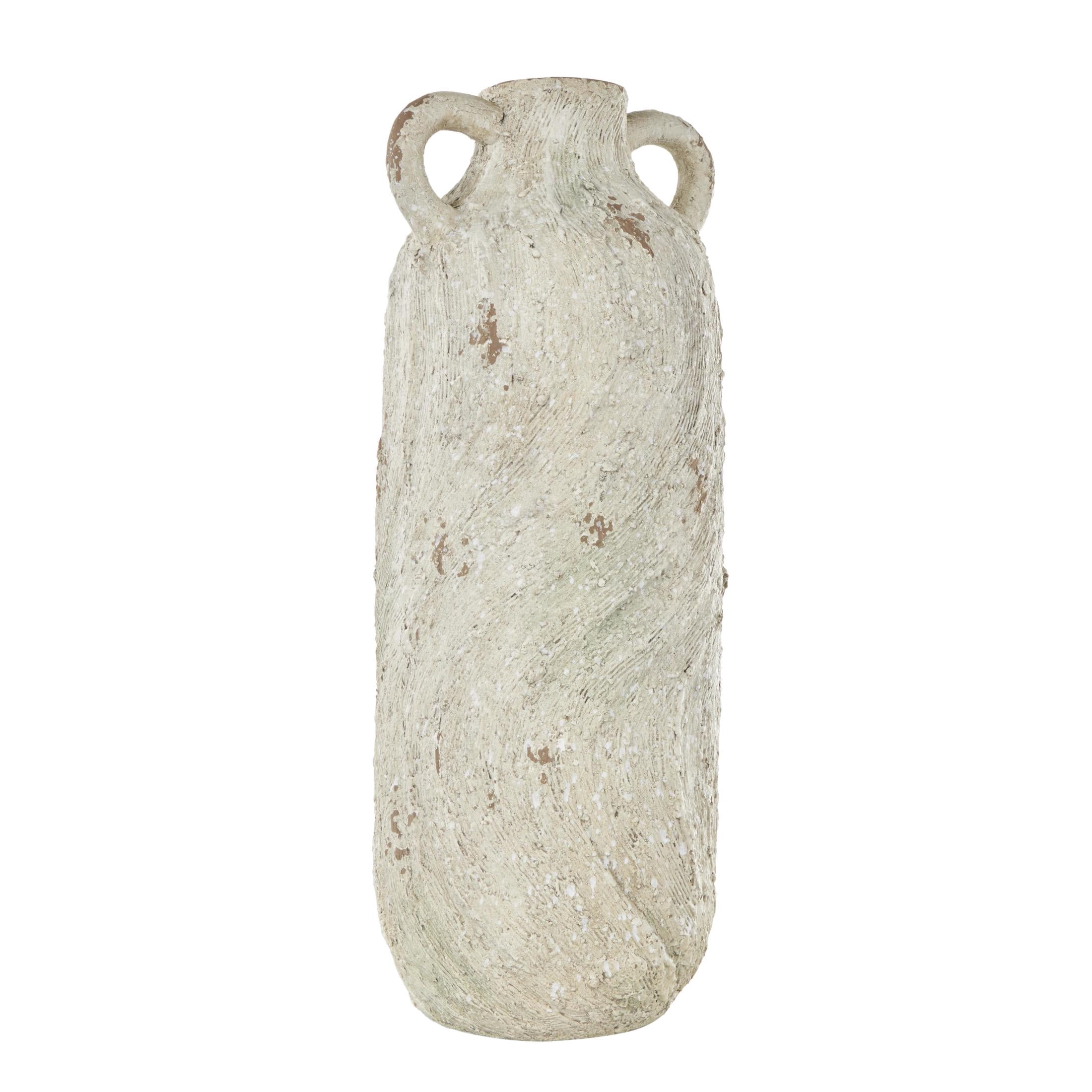 DecMode 22" Antique Textured Amphora Cream Magnesium Oxide Vase with 2 Small Handles