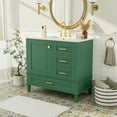 thumbnail image 4 of Eowynic 36 inch Modern Green Bathroom Vanity with Ceramic Sink and 3 Storage Drawers, 4 of 10