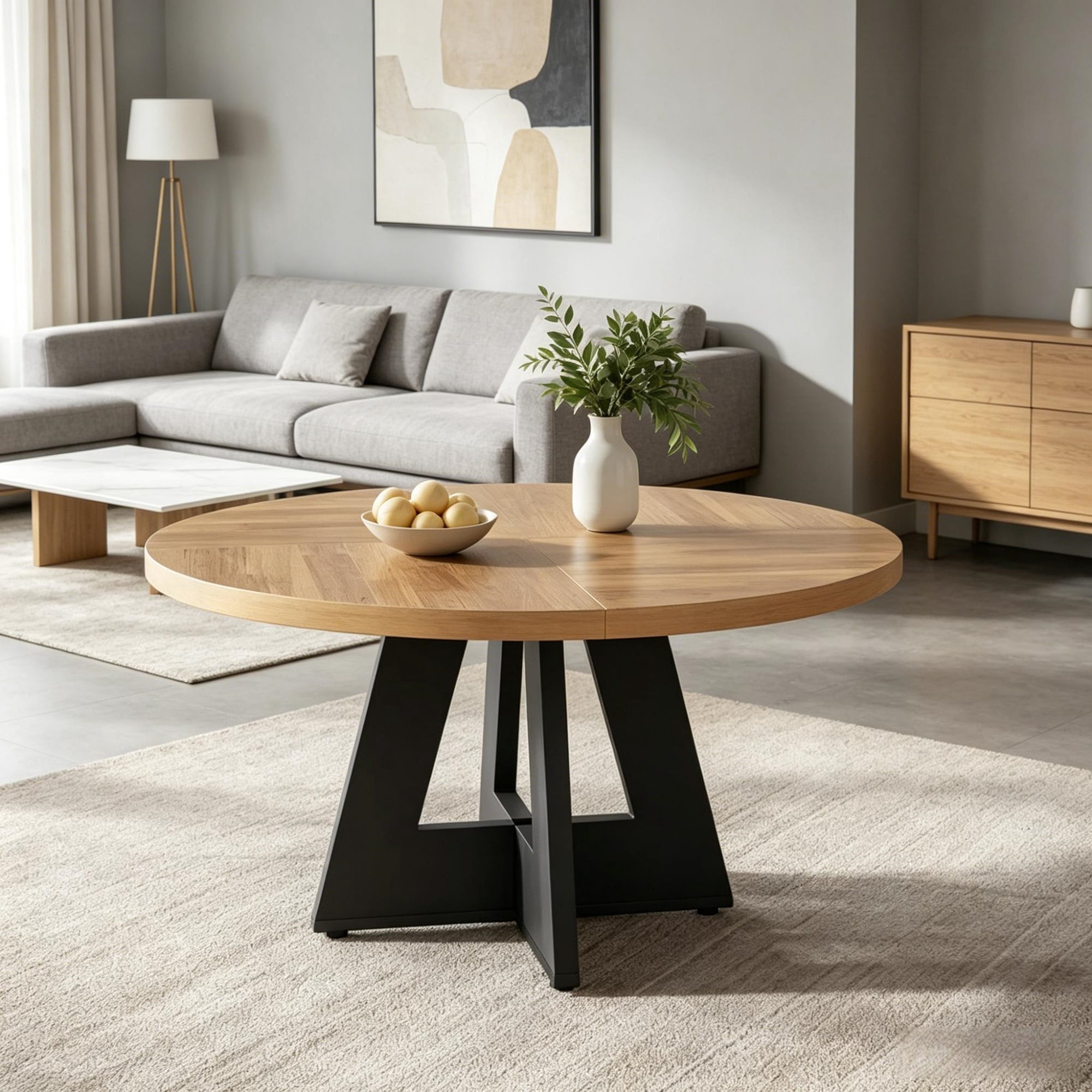 Farmhouse Round Dining Table, 47-Inch Tabletop, Seats 4, Rustic Brown