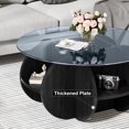 thumbnail image 5 of HOLAKI 31.5'' Round Coffee Table with Solid Wood Legs, Modern Glass Coffee Tables for Living Room, Wooden Circle Center Cocktail Table with Tempered Glass Top for Small Spaces Home Office, Black, 5 of 9