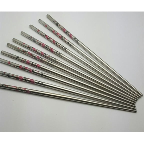 10 Pcs (5 Pairs) High Quality Butterfly Design Silver Stainless Steel Chopsticks