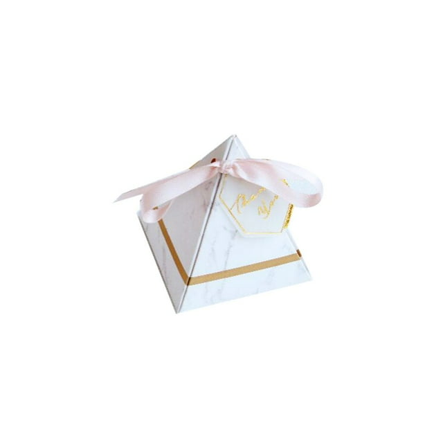 Colias Wing 50 pcs Lovely Golden Pineapple Leaves Pattern Pyramid Shape Stylish Design Wedding Birthday Party Favor Candy Boxes with Ribbon (Marble, 50 pcs)