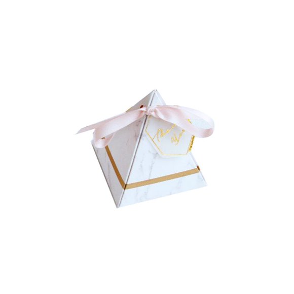 Colias Wing 50 pcs Lovely Golden Pineapple Leaves Pattern Pyramid Shape Stylish Design Wedding Birthday Party Favor Candy Boxes with Ribbon (Marble, 50 pcs)
