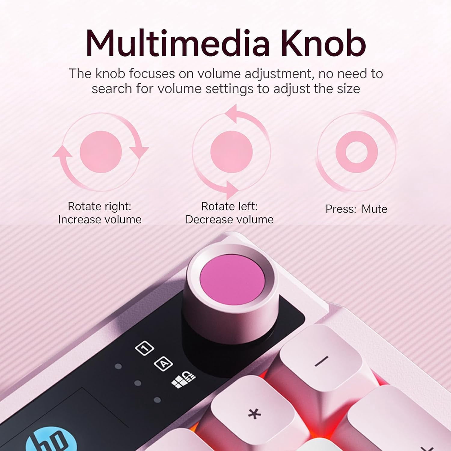 HP K500F Wireless Keyboard – Tri-Mode Bluetooth 5.0 / 2.4GHz / USB-C, RGB Backlit, Pink Gaming Keyboard with Volume Knob, Rechargeable for Windows PC