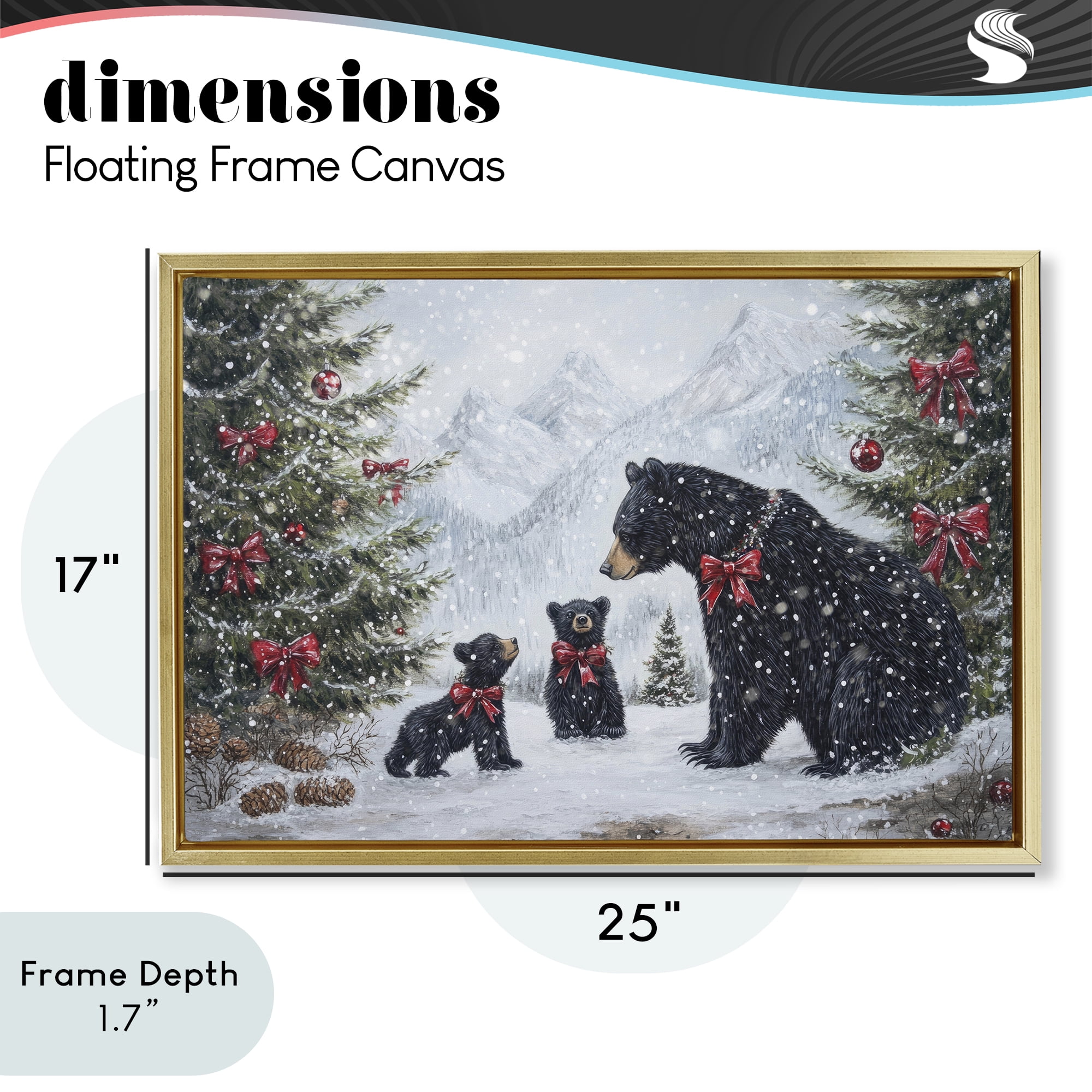 Stupell Industries Christmas Black Bears Gold Framed Floater Canvas Wall Art, design by Tina LeCour