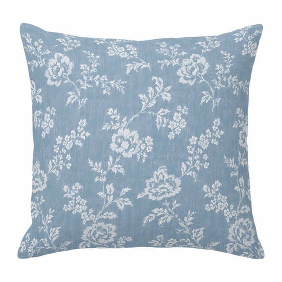 Throw Pillow Covers, Watercolor Floral Decorative Throw Pillow Covers 18x18 Inch, Spring Botanical Flowers Rustic Blue Square Linen Pillow Cases for Couch/Living Room/Sofa