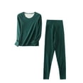 thumbnail image 4 of Xfvqtps Thermal Underwear for Women Fitting Stretch Pullover Round Neck Long Sleeve Plush Lining Solid Color Thickened Cozy Soft Comfortable Warm Winter Top and Long Pants Pajama Set Green, 4 of 9