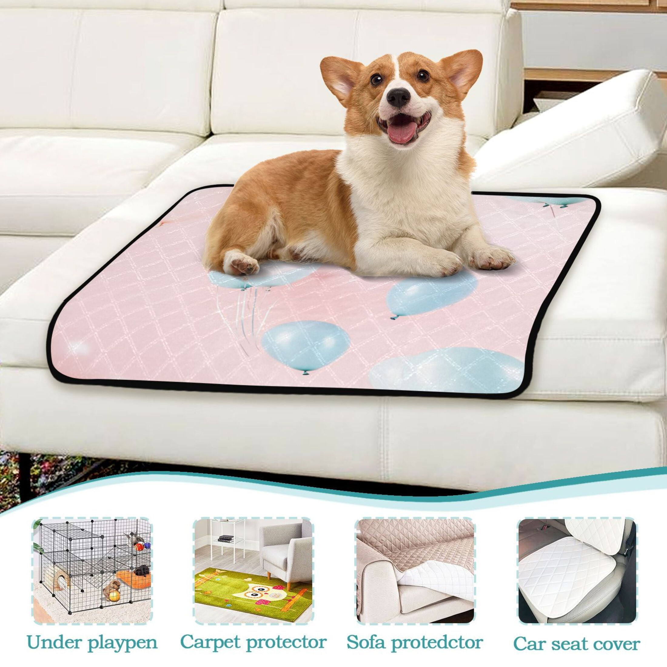Washable Pet Pee Pads with Super Absorbent Reusable Training Pads for Dogs & Cats Blue Balloons