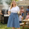 thumbnail image 2 of Agnes Orinda Women's Plus Size Outfits Fashion Tie Waist A Line Midi Denim Skirt 2X Blue, 2 of 8