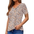 thumbnail image 3 of UVN Blouses for Women Summer Short Sleeve V Neck Button Shirts Dressy Casual Business Tunic Tops, 3 of 8