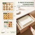 thumbnail image 2 of Kikcoin 3-Piece Nonstick Baking Sheets, Carbon Steel Cookie Sheet Set with Diamond Texture, Heavy Duty Baking Pans for Oven, Beige, 2 of 9