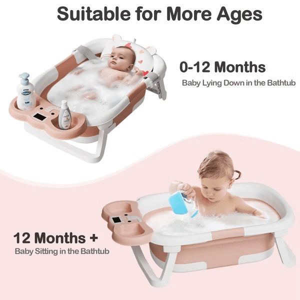 Tumajup Foldable Baby ‎Bathtub Elephant PP+TPE with Soft Cushion&Thermometer for 0-36 Months Toddler Gray