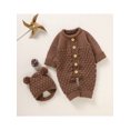 thumbnail image 5 of Musuos Infant Baby 2PCS Winter Outfits, 3 6 12 18M Long Sleeve Solid Color Knitted Romper + Bear Hat Set, 5 of 10