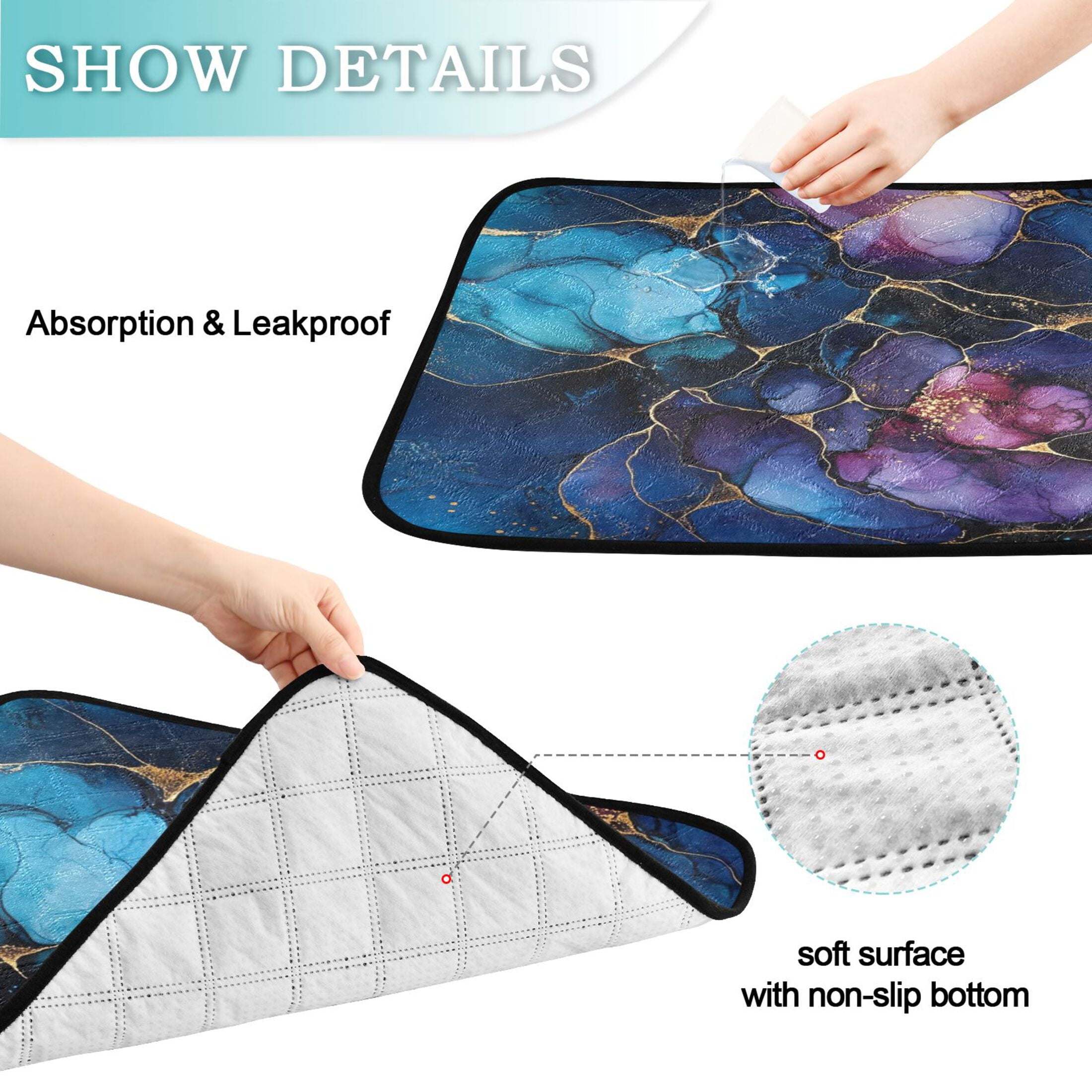 Qxltty Gilt Blue Marbles Cat litter Pads Pet Set of 2 Diaper Mats Center Anti-leakage Layer Absorbent Soft and Comfortable