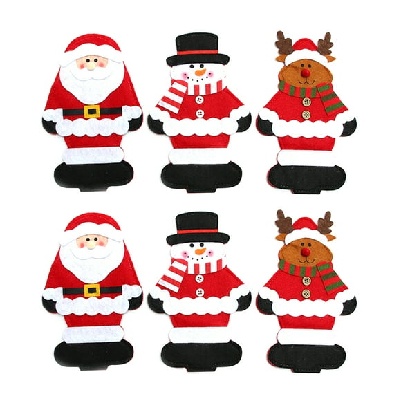 6pcs Cortador de Navidad y bolsa de tenedor Papá Noel Muñeco de nieve Elk Cubiertos de cocina Vajilla Titulares Bolsillos Decoraciones de mesa navideñas