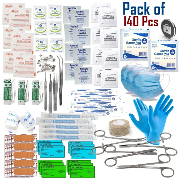 All in one 140 Pcs Survival Pack IFAK Supplies First Aid Essential Basic Items Safety Kit with Bandages and Supplies Swabs, Antiseptic Wipes, Self Adherent Wrap and More