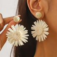 thumbnail image 2 of Handwoven Raffia Sunflower Earrings Boho Chic Dangle Jewelry for Summer OutfitsD Spring Earrings Beach Vacation Accessories 2025 Lightweight Women's Dressy Tropical Style, 2 of 7