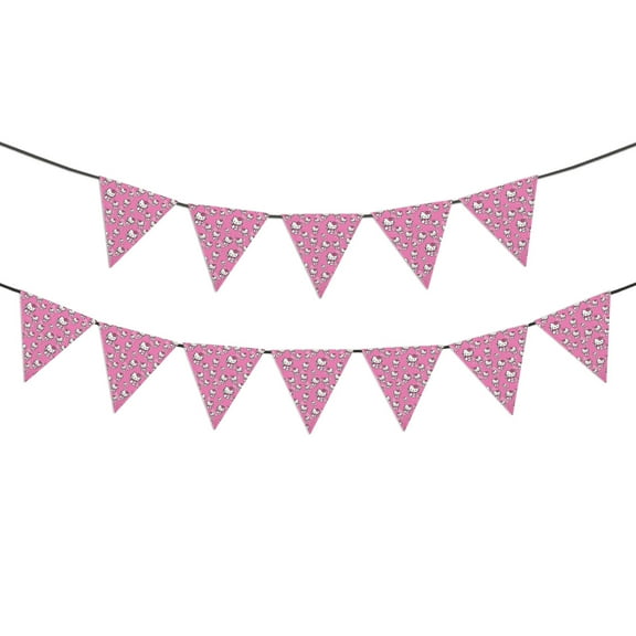 Hello kitty Banner Triangle Bunting Banner, 12 Pieces Christmas Party Bunting Canvas Flags Pennant Garland for Christmas Halloween Party Outdoor and Home Decoration