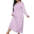 thumbnail image 3 of Aboser Women's Long Sleeve Nightgown Plus Size Soft Sleep Shirts Fashion Polka Dot Print Pajama Dress Comfy Round Neck Loungewear Casual Full Length House Dresses, 3 of 7