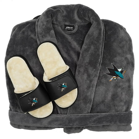 

ISlide Gray San Jose Sharks Faux Fur Slide Sandals & Robe Bundle