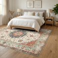 thumbnail image 3 of ODIKA 6'x9' Ultra-Soft Area Rug, Beige Vintage Dining Mosaic Distressed Scroll Neutral Cream Textured None Washable, Bare feet friendly, Silk-Touch for Guest Room, Bedroom, 3 of 7