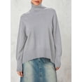 thumbnail image 7 of JYYYBF Women Turtleneck Sweater Casual Long Sleeve Solid Color Loose Fit Knitwear Winter Knit Pullover Tops, 7 of 7
