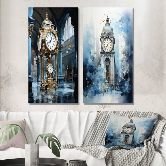 Designart "New York Grand Central composition I" New York Wall Art Ensemble de 2 - Or Paysages Urbains Décor Mural Ensemble de 2